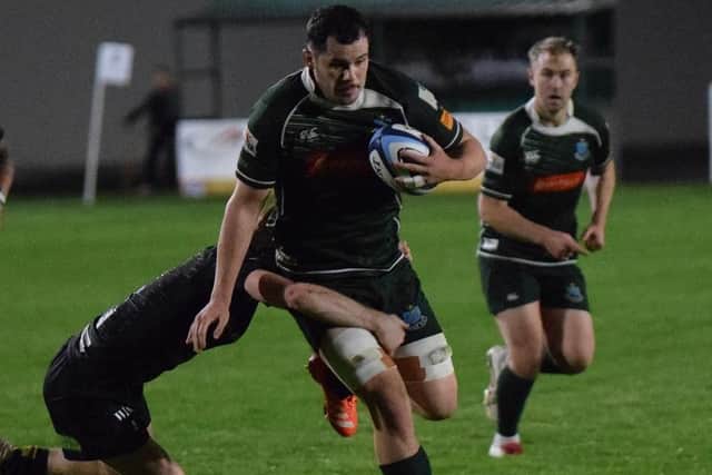 Guillaume Moroldo on the ball for Hawick as they beat Currie Chieftains 38-26 at home at Mansfield Park on Friday (Photo: Malcolm Grant)