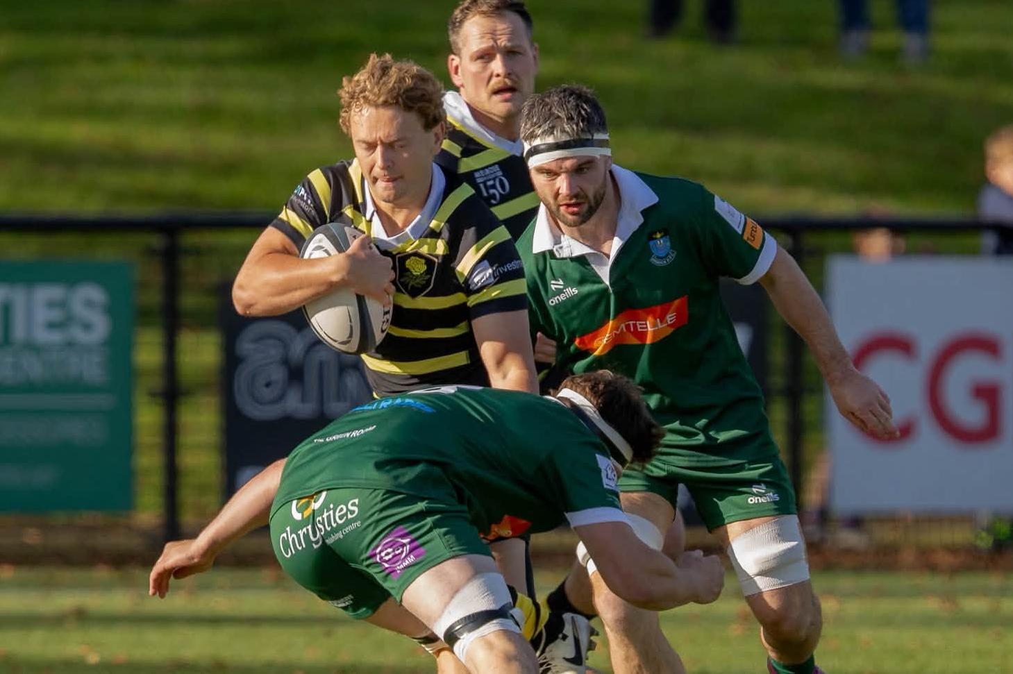 Full-back Callum Anderson in possession for Melrose as they beat Hawick 33-12 at home at the Greenyards on Saturday (Photo: Andy McLean)