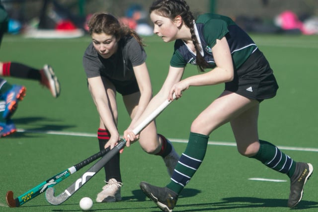 Peebles High School playing Earlston High at Saturday's S1 south schools hockey tournament in Jedburgh