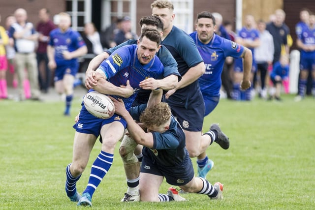 Selkirk's defence trying to stop Jed-Forest's Lewis Young breaking free during Saturday's final
