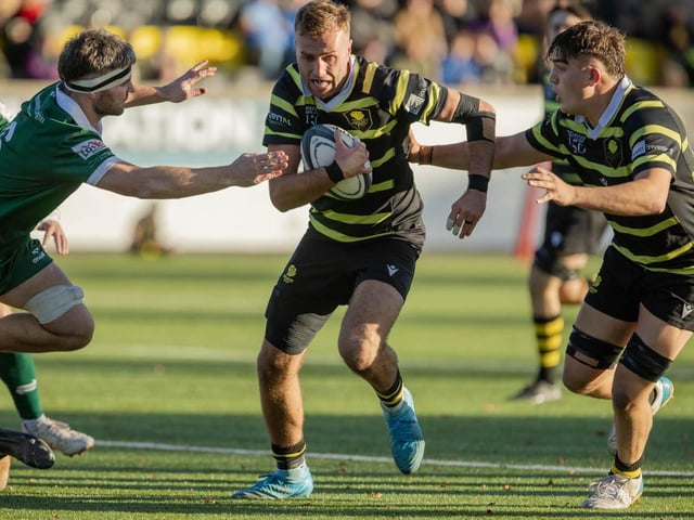 Ruairi Campbell in action for Melrose as they beat Hawick 33-12 at home at the Greenyards on Saturday (Photo: Andy McLean)