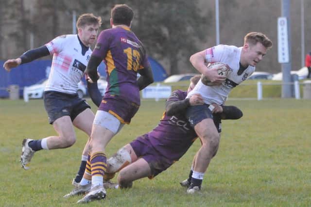 Callum Anderson on the attack for Selkirk during their 18-13 home loss to Marr on Saturday (Photo: Grant Kinghorn)