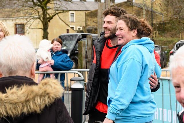 Jordan North greets his adoring public in Burnley after the completion of his 100 mile rowing challenge in aid of Comic Relief. Photo: Kelvin Stuttard