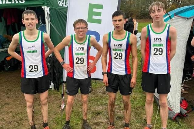 Gala Harriers youths including Irvine Welsh, far left, and Zico Field, second from right, at Saturday's east district cross-country league meeting at Dundee (Pic: Gala Harriers)