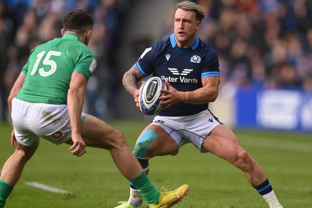 Scotland full-back Stuart Hogg in action on his 100th cap during their Six Nations match versus Ireland at Murrayfield Stadium in Edinburgh on Sunday (Photo by Stu Forster/Getty Images)