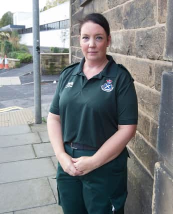Ruth Hutton, where the defib was vandalised at the Masonic Hall in Hawick. (Photo: BILL McBURNIE)