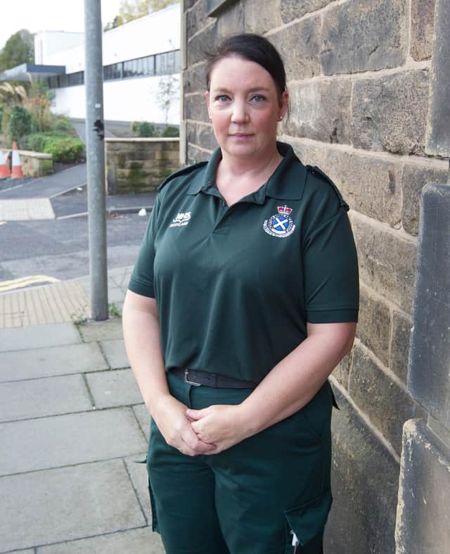 Ruth Hutton, where the defib was vandalised at the Masonic Hall in Hawick. (Photo: BILL McBURNIE)