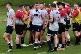 Selkirk players leaving the pitch at Glasgow's Balgray Stadium on Saturday after being beaten 45-19 by Glasgow Hawks (Photo: Bob Coats/Glasgow Hawks)