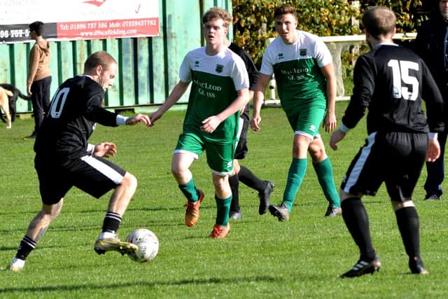 Langlee Amateurs' Jack Hay  on the ball during his side's Scottish Amateur Cup first-round win at home to Hawick Legion on Saturday (Pic: Alwyn Johnston)