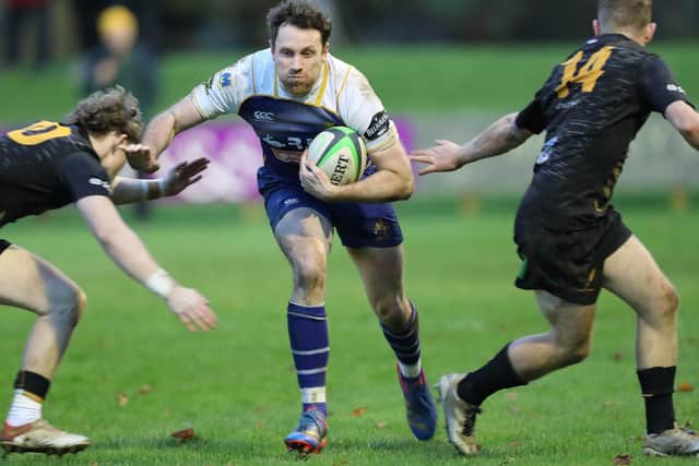 Robbie Shirra-Gibb on the ball for Jed-Forest during their 31-7 defeat at home to Currie Chieftains at Jedburgh's Riverside Park on Saturday (Photo: Brian Sutherland)