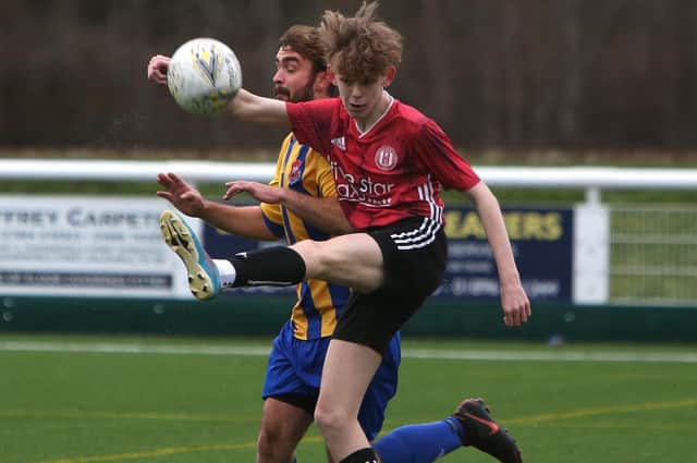 Addison Bell in action for Gala Fairydean Rovers Amateurs during their 1-0 home loss to Highfields United on Saturday, December 10 (Pic: Steve Cox)
