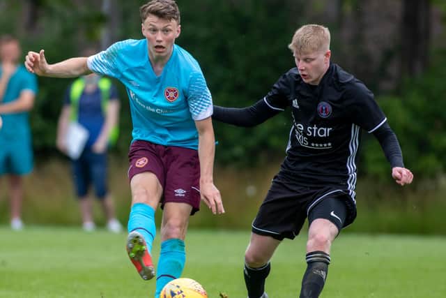 Full-back Calum Hall in action for Gala Fairydean Rovers against a Hearts XI in Edinburgh on Sunday, July 11 (Photo: Thomas Brown)
