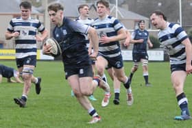 Blake Cullen on his way to scoring a try during Selkirk's Scottish Premiership season-ending 33-10 defeat at Heriot's Blues on Saturday (Photo: Grant Kinghorn)