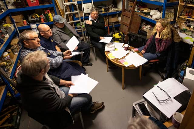 Clare Prenton listens in at a session of Peebles Men’s Shed.
