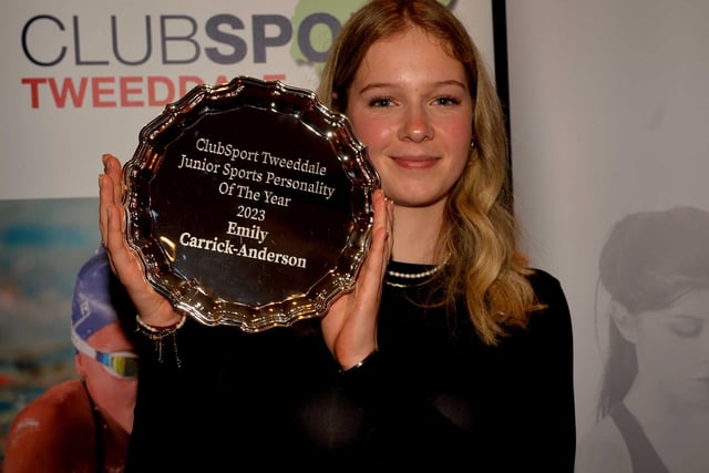 Cyclist Emily Carrick-Anderson was named as junior sports personality of the year at ClubSport Tweeddale's 2023 award ceremony, held at Peebles Rugby Club