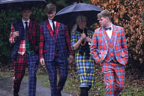 Doddie Weir's widow Kathy and sons Hamish, Angus and Ben at his memorial service in Melrose on Monday (Photo by Peter Summers/Getty Images)