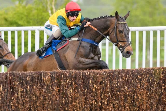 Hawick jockey Bruce Lynn on Touch Kick, a third-place finisher in the 1.40pm Racing TV Handicap Chase at Kelso on Wednesday (Pic: Alan Raeburn)