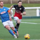 Danny Galbraith and Robbie McNab in action during Gala Fairydean Rovers' 2-1 loss at home at Netherdale to Cowdenbeath on Saturday (Photo: Brian Sutherland)
