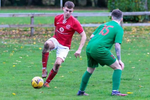 Luke MacLean in possession for Peebles Rovers during their 5-2 victory against Edinburgh South on Saturday (Photo: Pete Birrell)