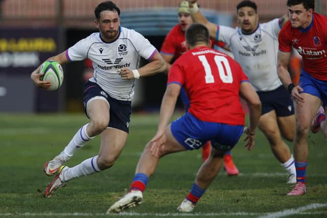Rufus McLean on the attack for Scotland A against Chile during their friendly at the Santa Laura Stadium in Santiago on Saturday (Photo by Marcelo Hernandez/Getty Images)