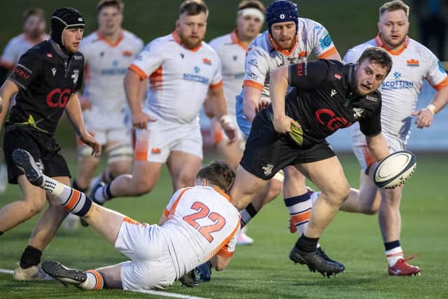 Southern Knights in possession during their 54-19 loss at home to Edinburgh A at Melrose's Greenyards on Friday (Photo: Craig Murray)