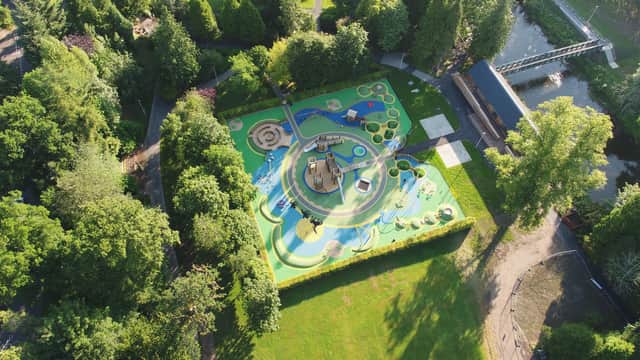 An aerial view of the playpark in Hawick's Wilton Lodge Park.