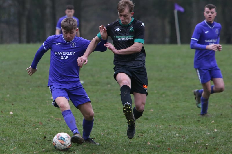 Hawick Waverley in possession during their 3-2 win at home to Greenlaw at Wilton Lodge Park on Saturday in the Border Amateur Football Association's A division (Photo: Steve Cox)