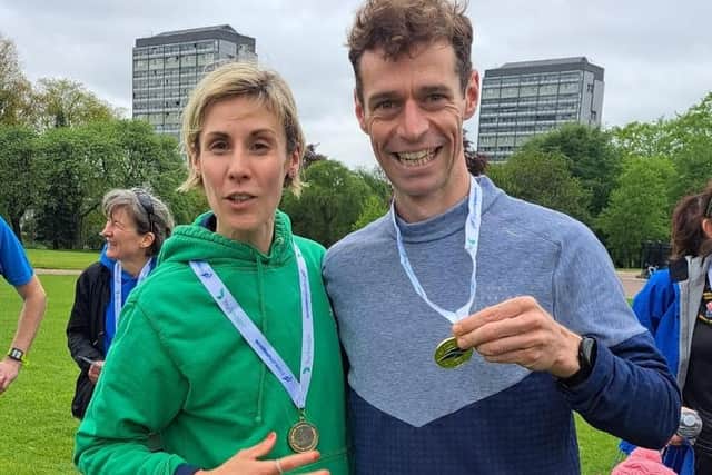 Gala Harriers Sara Green and Darrell Hastie on Glasgow Green at the weekend after setting new personal bests at this year's Scottish Athletics 10km championships there