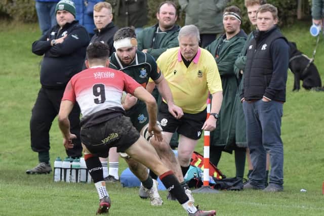Hawick's Stuart Graham on the ball as they beat Glasgow Hawks 36-15 away on Saturday in rugby's Scottish Premiership (Photo: Malcolm Grant)