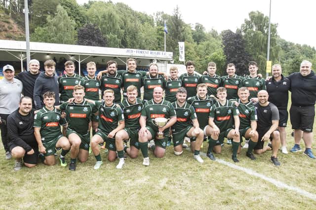 Hawick's Skelly Cup-winning team at Jedburgh's Riverside Park at the weekend (Photo: Bill McBurnie)