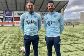 Gala Fairydean Rovers manager Martin Scott, left, and his assistant, Stevie Craig, at Cumbernauld's Broadwood Stadium on Saturday (Pic: Gala Fairydean Rovers)