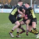 Melrose getting a tackle in during their 69-34 defeat at Ayr on Saturday in rugby's Scottish National League Division 1 (Photo: George McMillan)
