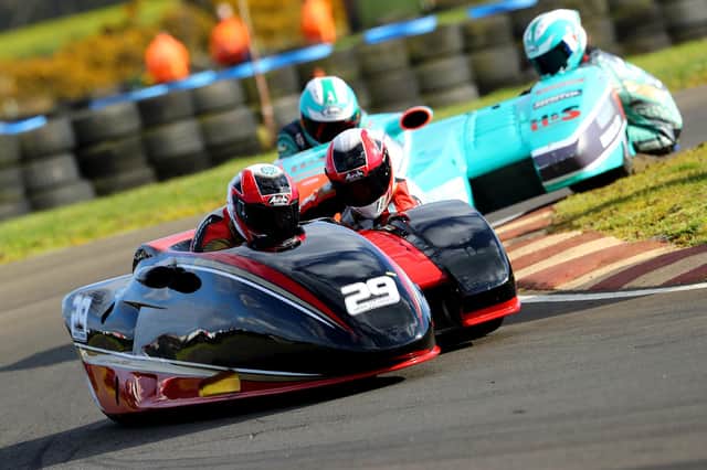 Steve Kershaw and Ryan Charlwood in action at East Fortune Racing Circuit's inaugural Scottish Sidecar Festival (Pic: Mark Walters)