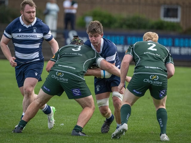 Rogan Huntley and Fraser Renwick in action for Hawick during their 80-13 loss away to Heriot’s in Edinburgh on Saturday (Photo: Jonathan Cruickshank)