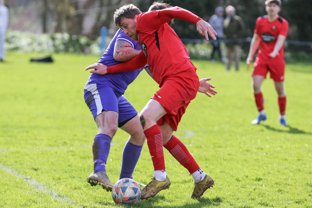 Scott Rice in action during Earlston Rhymers' 3-0 win at home to Hawick Waverley on Saturday in the Border Amateur Football Association's A division (Photo: Brian Sutherland)