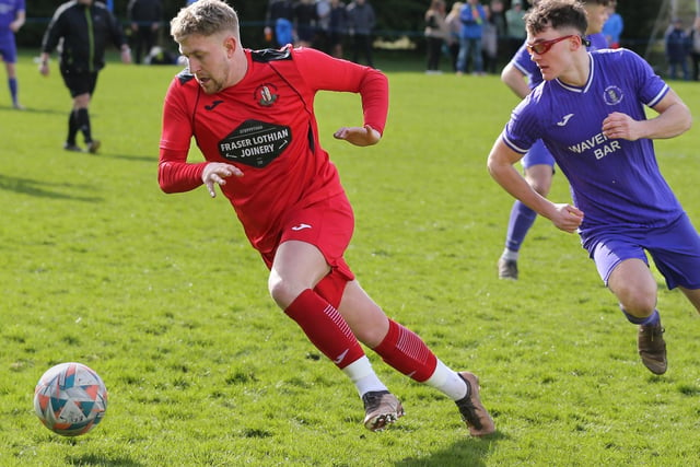 Scott Rice in possession during Earlston Rhymers' 3-0 win at home to Hawick Waverley on Saturday in the Border Amateur Football Association's A division (Photo: Brian Sutherland)