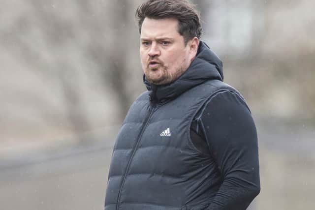 Vale of Leithen manager Michael Wilson watching his side being beaten 1-0 by Broomhill at the weekend (Photo: Bill McBurnie)