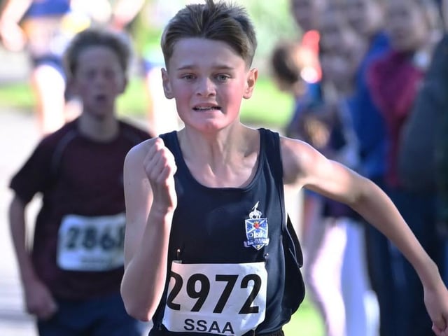 Hawick High School’s Connor Davidson at 2026’s Scottish Schools Athletics Association road-race championships, held in Fife this month (Photo: Neil Renton)