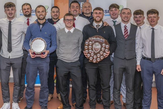 Eyemouth United Amateurs being given their award for team of the year by Clubsport Berwickshire football representative Brian Stanley