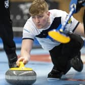 Kelso's Angus Bryce in action at 2022's World Junior Curling Championships in Jonkoping in Sweden (Photo: WCF/Cheyenne Boone)