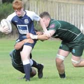 Selkirk A fly-half Cameron Easson on the ball against Hawick Force during his side's 24-10 away win against the Greens' second string last August (Pic: Grant Kinghorn)