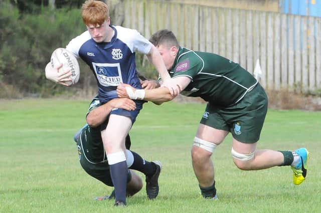 Selkirk A fly-half Cameron Easson on the ball against Hawick Force during his side's 24-10 away win against the Greens' second string last August (Pic: Grant Kinghorn)