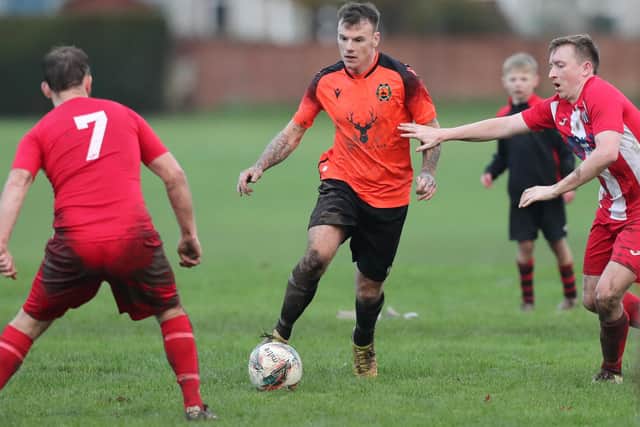 Liam Lavery in possession during Hawick United's 4-2 Border Amateur Football Association B division win at Kelso Thistle on Saturday (Photo: Brian Sutherland)