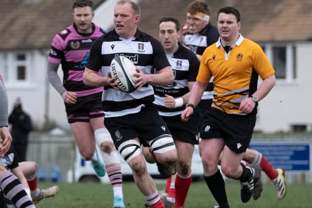 Kevin Dryden on the ball for Kelso versus Ayr on Saturday (Pic: Charles Brooker)