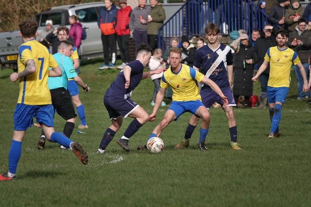 Jed Legion drawing 2-2 at home to Ancrum in this year's Beveridge Cup quarter-finals on Saturday prior to their 3-0 penalty shootout knockout (Photo: Bernie Gajos)