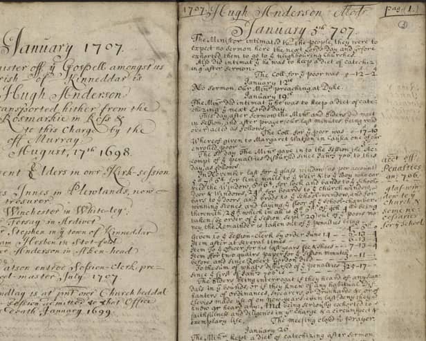 A typical page from Church of Scotland kirk session minute book for Drainie, Morayshire, noting parish misdemeanours and church discipline.