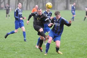 Kevin Strathdee on the attack during Hawick United's 11-1 win at home at Wilton Lodge Park on Saturday to Coldstream Amateurs in the Border Amateur Football Association's B division (Photo: Grant Kinghorn)