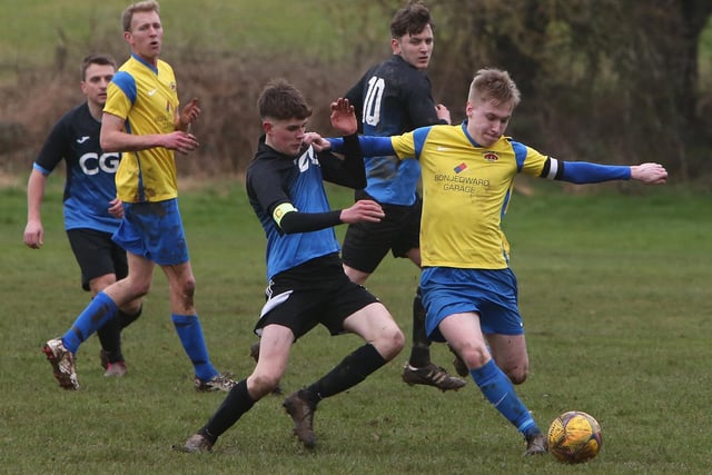 Ancrum in possession during their 3-1 win at home to Lauder on Saturday in the Border Amateur Football Association's B division (Photo: Steve Cox)