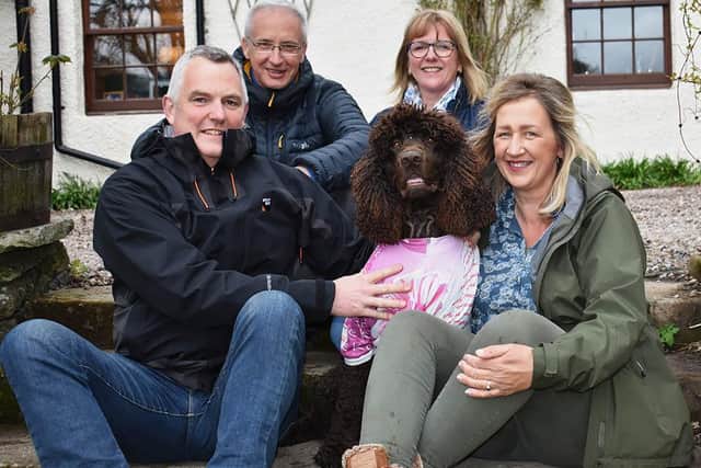 From left: Andrew McKerracher, David Lunn, Solas (wearing a Katie McKerracher Trust cycling top), Gill Lunn and Ann McKerracher. Photo: John Smail.