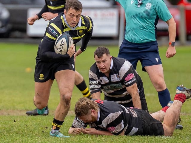 Donald Crawford on the ball for Melrose as they lost 39-22 away to Kelso at Poynder Park on Saturday (Photo: Andy McLean)